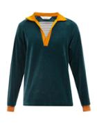 Sasquatchfabrix. - Skipper Cotton-blend Velour Sleeved Polo-shirt - Mens - Green