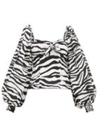 Matchesfashion.com The Attico - Balloon Sleeve Zebra Print Crepe De Chine Top - Womens - Black White
