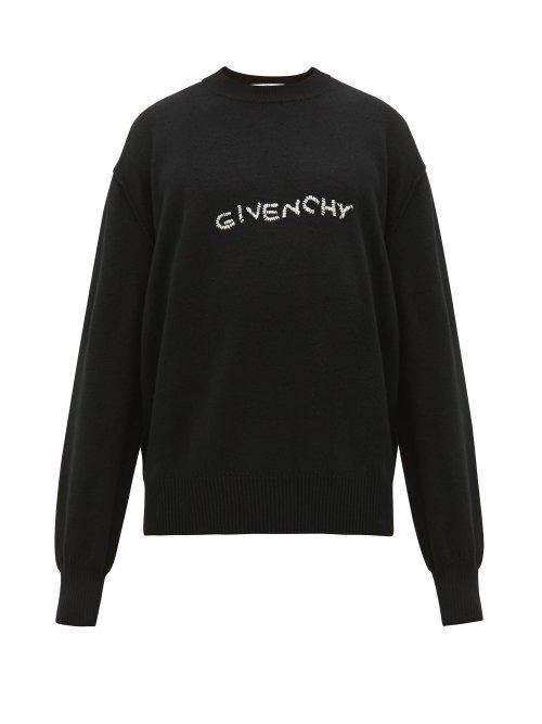 Matchesfashion.com Givenchy - Logo Embroidered Wool Sweater - Mens - Black
