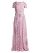 Matchesfashion.com Carolina Herrera - Wildflower Print Silk Chiffon Gown - Womens - Pink Multi