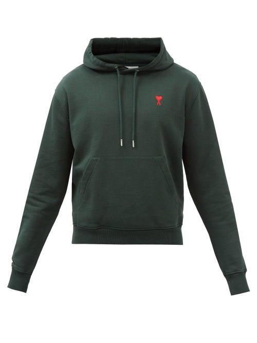 Ami - Ami De Caur Organic-cotton Hooded Sweatshirt - Mens - Dark Green