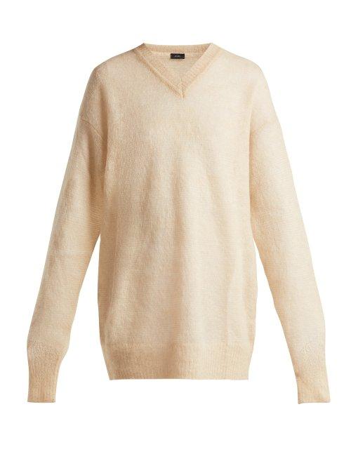 Matchesfashion.com Joseph - V Neck Brushed Mohair Blend Sweater - Womens - Cream