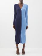 Staud - Shoko Two-tone Rib-knit Jersey Midi Dress - Womens - Blue Multi