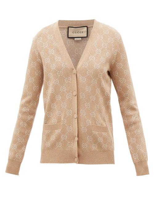 Gucci - Gg-monogram Metallic Cotton-blend Cardigan - Womens - Camel