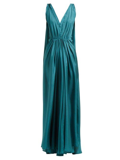 Matchesfashion.com Kalita - Clemence Gathered Silk Habotai Maxi Dress - Womens - Green