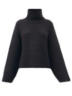 Matchesfashion.com Khaite - Molly Fluted-sleeve Ribbed-cashmere Sweater - Womens - Black