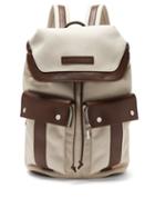Mens Bags Brunello Cucinelli - Bi-colour Canvas And Leather Backpack - Mens - Cream