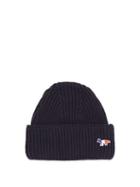 Matchesfashion.com Maison Kitsun - Tricolour Fox-patch Ribbed-wool Beanie Hat - Mens - Navy