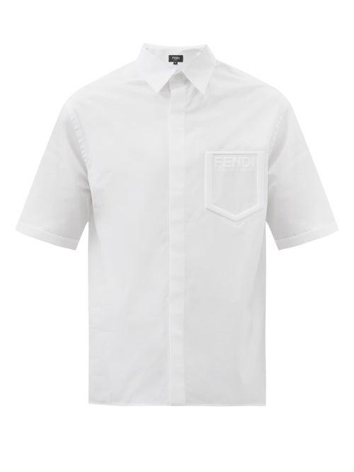 Mens Rtw Fendi - Embossed-logo Cotton-poplin Shirt - Mens - White