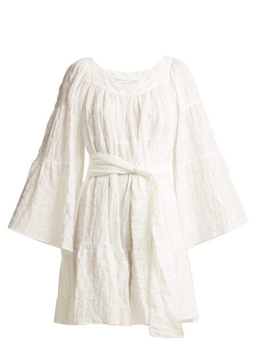 Matchesfashion.com Lisa Marie Fernandez - Tie Waist Cotton Blend Dress - Womens - White Stripe
