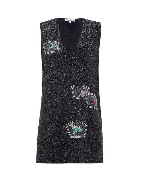 Matchesfashion.com Ganni - Side-zip Layered Beaded Mini Dress - Womens - Black