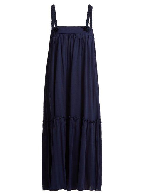 Matchesfashion.com See By Chlo - Square Neck Braid Trimmed Jersey Dress - Womens - Navy