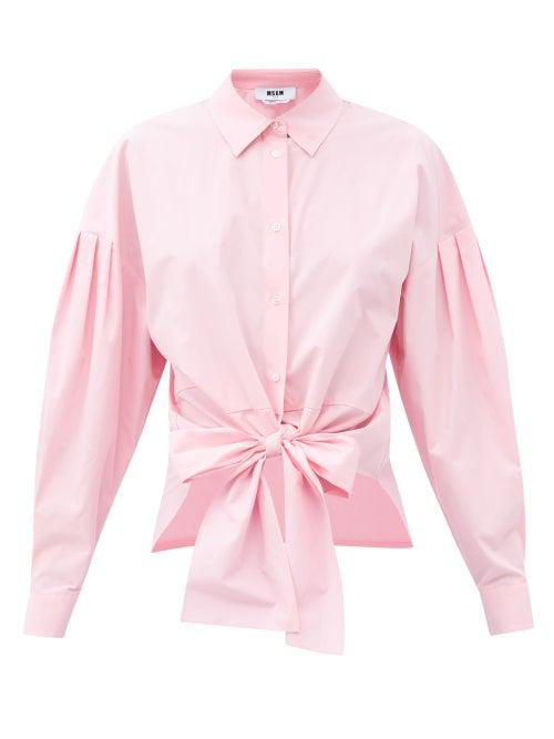 Matchesfashion.com Msgm - Tie-front Cotton Shirt - Womens - Pink