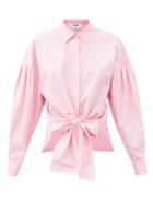 Matchesfashion.com Msgm - Tie-front Cotton Shirt - Womens - Pink