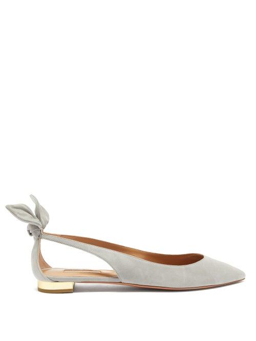 Matchesfashion.com Aquazzura - Deneuve Bow-embellished Suede Ballerina Flats - Womens - Grey