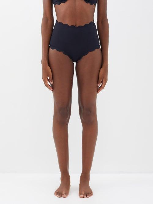 Marysia - Santa Monica Scalloped High-rise Bikini Briefs - Womens - Black