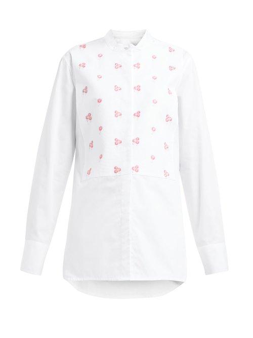 Matchesfashion.com Wales Bonner - Floral Embroidered Bib Cotton Shirt - Womens - White