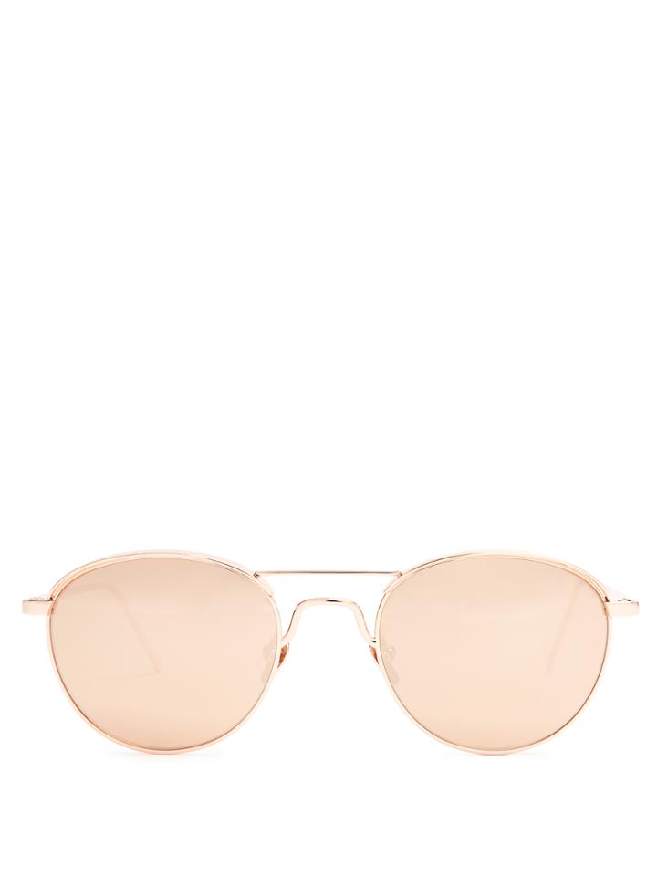 Linda Farrow Round-frame Rose-gold Plated Sunglasses