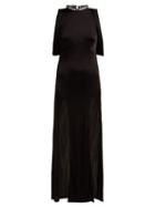 Matchesfashion.com Attico - Sequinned Slit Front Satin Dress - Womens - Black