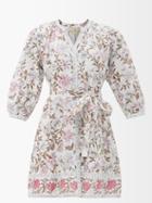 Hannah Artwear - Iris Hand-blocked Linen Shirt Dress - Womens - Pink White