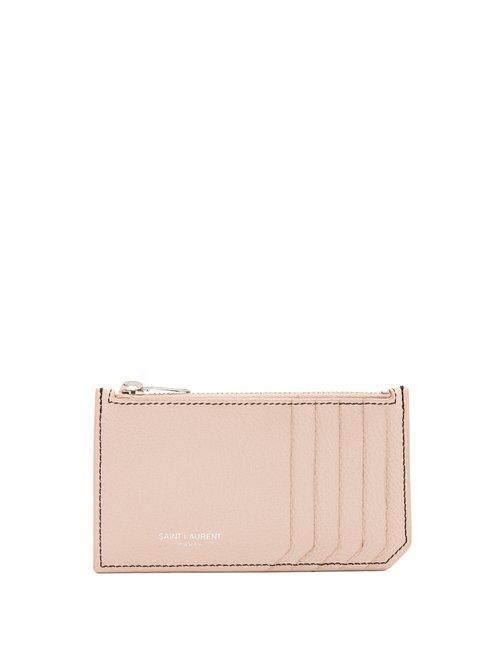 Matchesfashion.com Saint Laurent - Fragments Grained Leather Cardholder - Womens - Light Pink