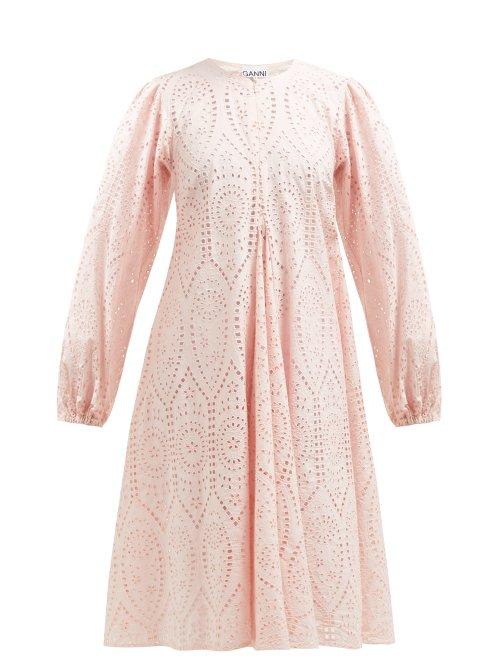 Matchesfashion.com Ganni - Sandrose Broderie Anglaise Midi Dress - Womens - Light Pink