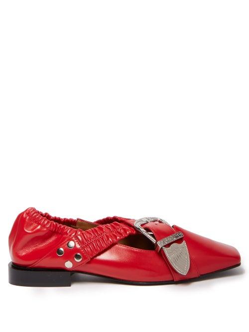 Matchesfashion.com Toga - Square Toe Studded Leather Pumps - Womens - Red