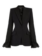 Matchesfashion.com Alexander Mcqueen - Lace Trimmed Single Breasted Blazer - Womens - Black