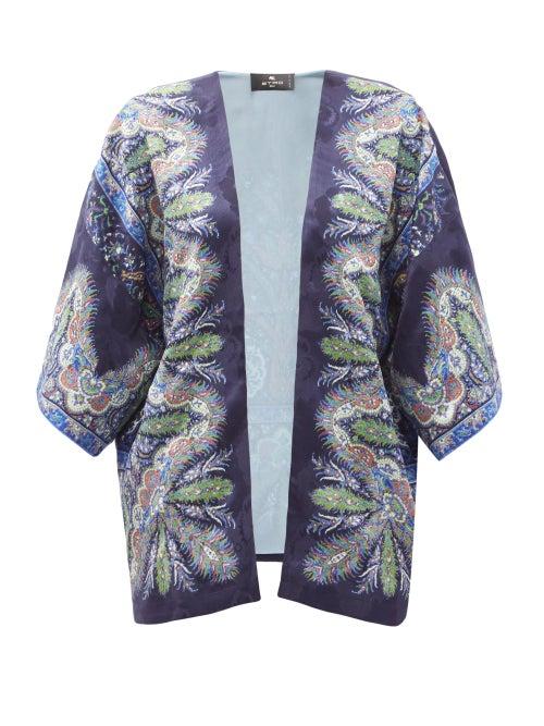 Matchesfashion.com Etro - Paisley-print Floral-jacquard Silk Poncho - Womens - Blue Multi