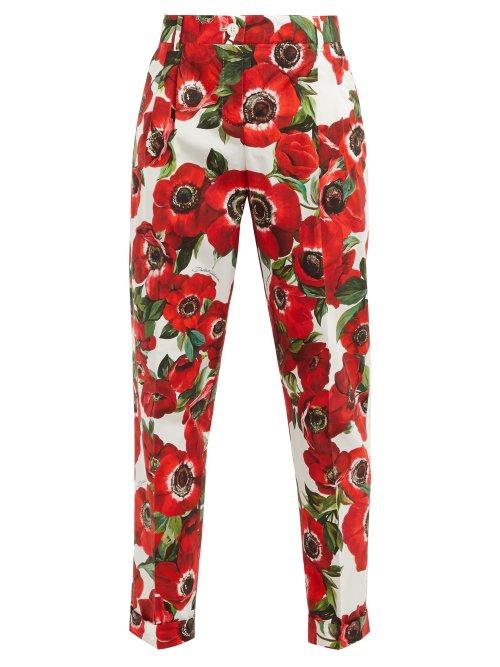 Matchesfashion.com Dolce & Gabbana - High Rise Anemone Print Crepe Trousers - Womens - White Multi