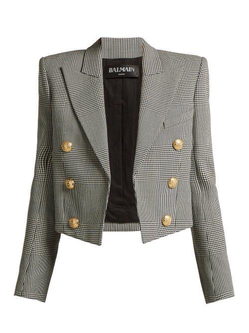 Matchesfashion.com Balmain - Prince Of Wales Virgin Wool Cropped Blazer - Womens - Grey Multi