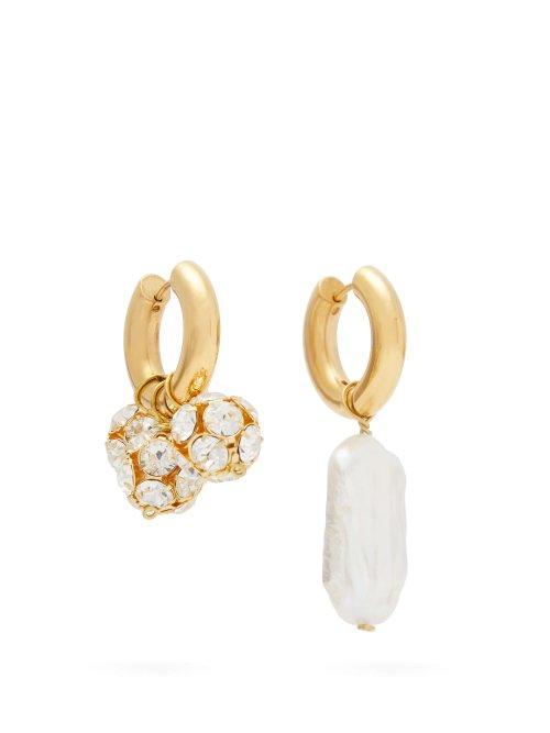 Matchesfashion.com Timeless Pearly - Mismatched Crystal & Pearl Hoop Earrings - Womens - Pearl