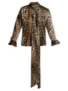 Ganni Calla Leopard-print Silk-blend Blouse