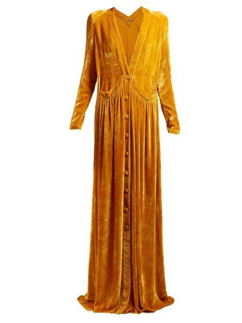 Matchesfashion.com Bottega Veneta - Button Front Velvet Gown - Womens - Yellow