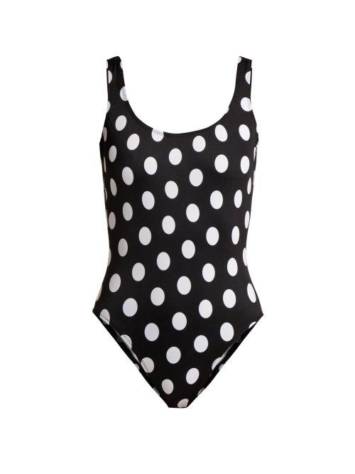 Matchesfashion.com Norma Kamali - Mio Polka Dot Swimsuit - Womens - Black Print