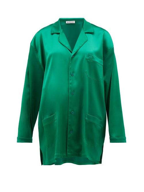 Matchesfashion.com Balenciaga - Bb Logo Embroidered Satin Shirt - Womens - Green