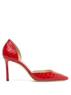 Matchesfashion.com Jimmy Choo - Esther 85 Crocodile-effect Leather D'orsay Pumps - Womens - Red