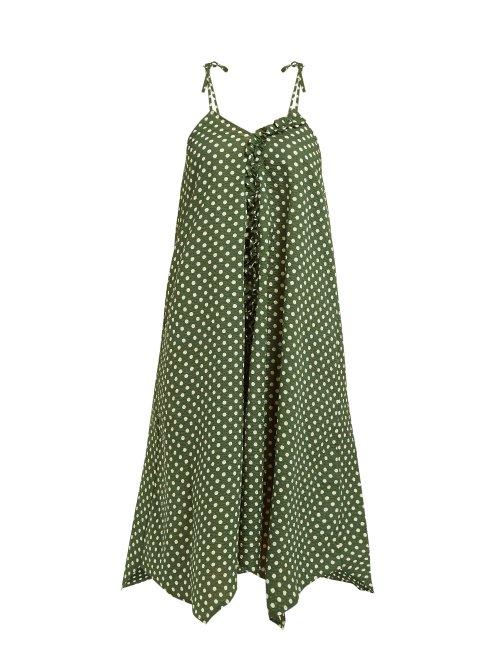 Matchesfashion.com Belize - Payton Polka Dot Cotton Seersucker Dress - Womens - Green Print