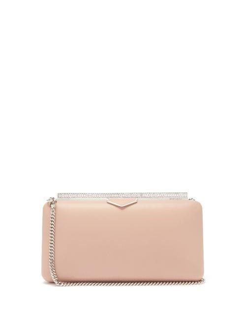 Matchesfashion.com Jimmy Choo - Ellipse Crystal-embellished Leather Clutch - Womens - Light Pink
