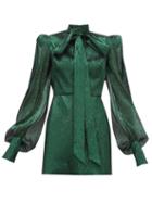 Matchesfashion.com The Vampire's Wife - Pussy Bow Pliss Lam Mini Dress - Womens - Dark Green