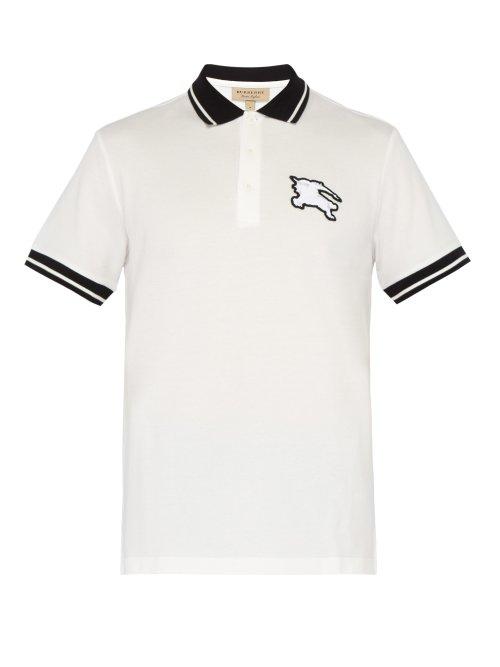 Matchesfashion.com Burberry - Logo Patch Cotton Piqu Polo T Shirt - Mens - White