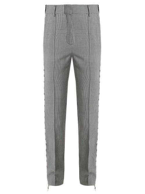 Matchesfashion.com Off-white - Prince Of Wales Check Wool Straight Leg Trousers - Womens - Grey