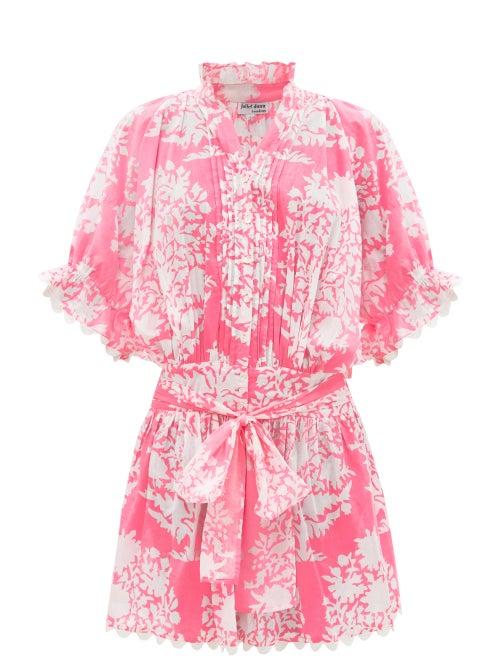 Ladies Beachwear Juliet Dunn - Tie-waist Palladio Block-print Cotton Dress - Womens - Pink Print