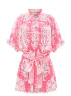 Ladies Beachwear Juliet Dunn - Tie-waist Palladio Block-print Cotton Dress - Womens - Pink Print