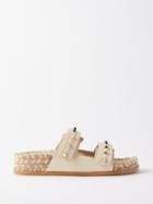 Valentino Garavani - Rockstud Leather And Jute Slides - Womens - White