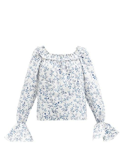 Matchesfashion.com Agua By Agua Bendita - Pina Ruffled Floral-print Cotton Top - Womens - White Print