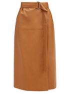 Matchesfashion.com Joseph - Salic Leather Wrap Midi Skirt - Womens - Camel