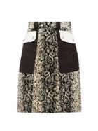 Matchesfashion.com Giambattista Valli - Patch Pocket Snakeskin Print Velvet Mini Skirt - Womens - Beige Multi