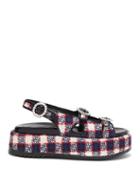 Matchesfashion.com Gucci - Checked Tweed Platform Leather Sandals - Womens - Navy White