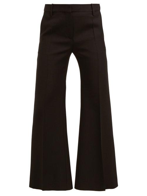 Matchesfashion.com Valentino - Exaggerated Flare Wool Blend Crepe Trousers - Womens - Black